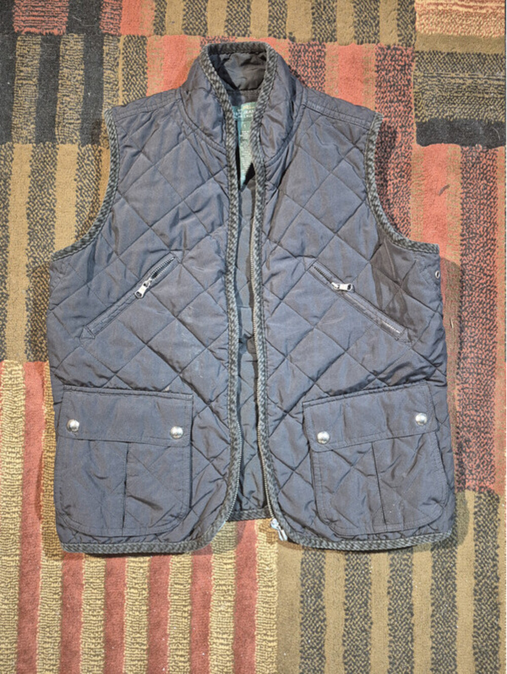 Lauren Jeans Co Quilted Vest Women's Small Gray Braided Trim